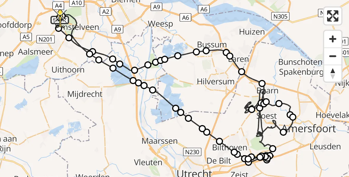 Routekaart van de vlucht: Politieheli naar Schiphol, Mr. Jac. Takkade