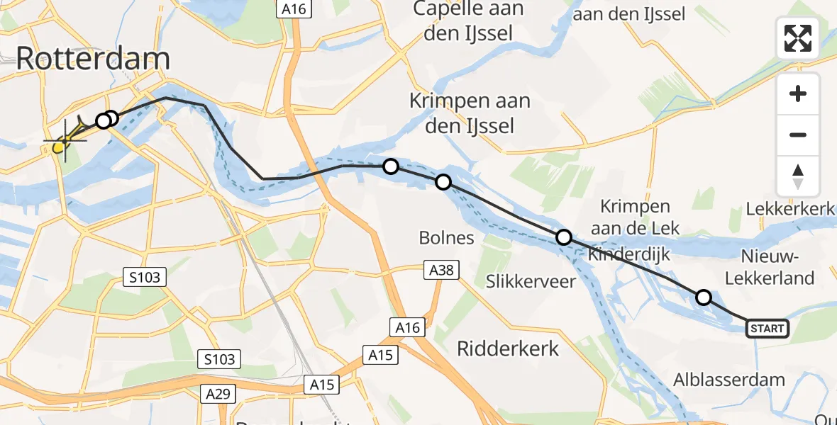 Routekaart van de vlucht: Lifeliner 2 naar Erasmus MC, Middelweg
