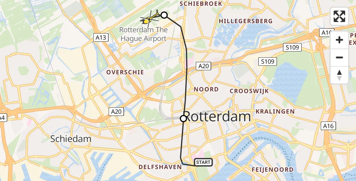 Routekaart van de vlucht: Lifeliner 2 naar Rotterdam The Hague Airport, De Vliegerstraat
