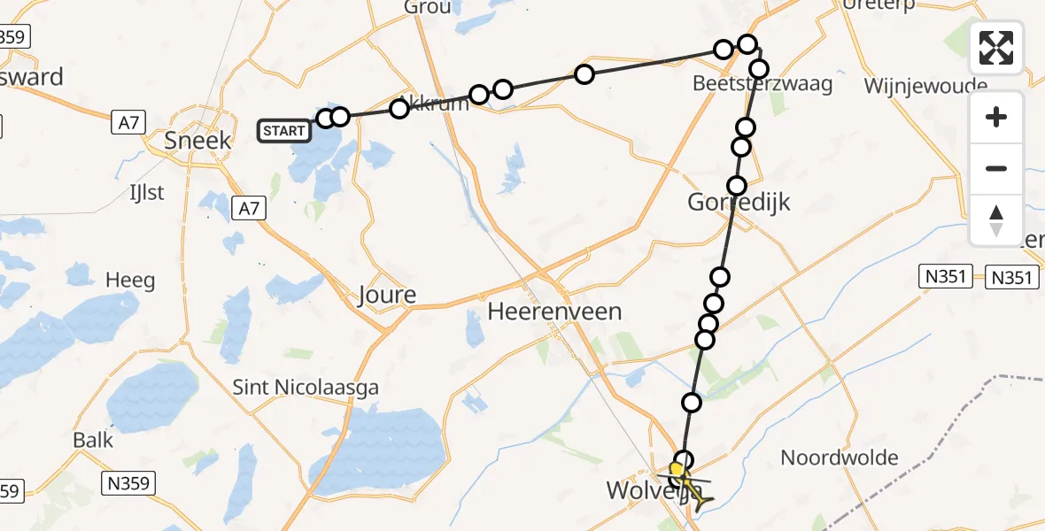 Routekaart van de vlucht: Lifeliner 4 naar Wolvega, Gauster Hoppen