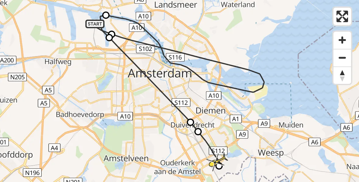 Routekaart van de vlucht: Lifeliner 1 naar Academisch Medisch Centrum (AMC), Maltaweg