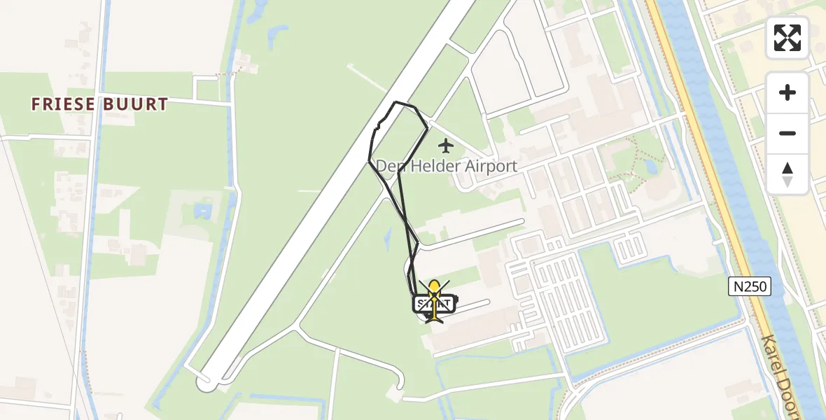 Routekaart van de vlucht: Kustwachthelikopter naar Vliegveld De Kooy, Luchthavenweg