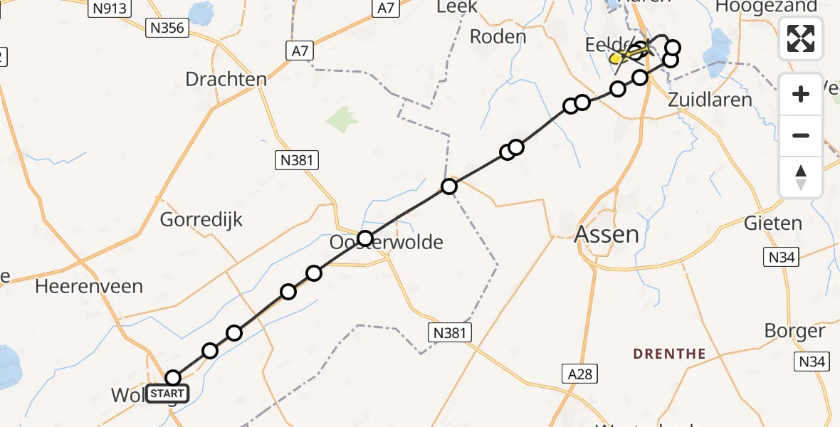 Routekaart van de vlucht: Lifeliner 4 naar Groningen Airport Eelde, Scheenebospad
