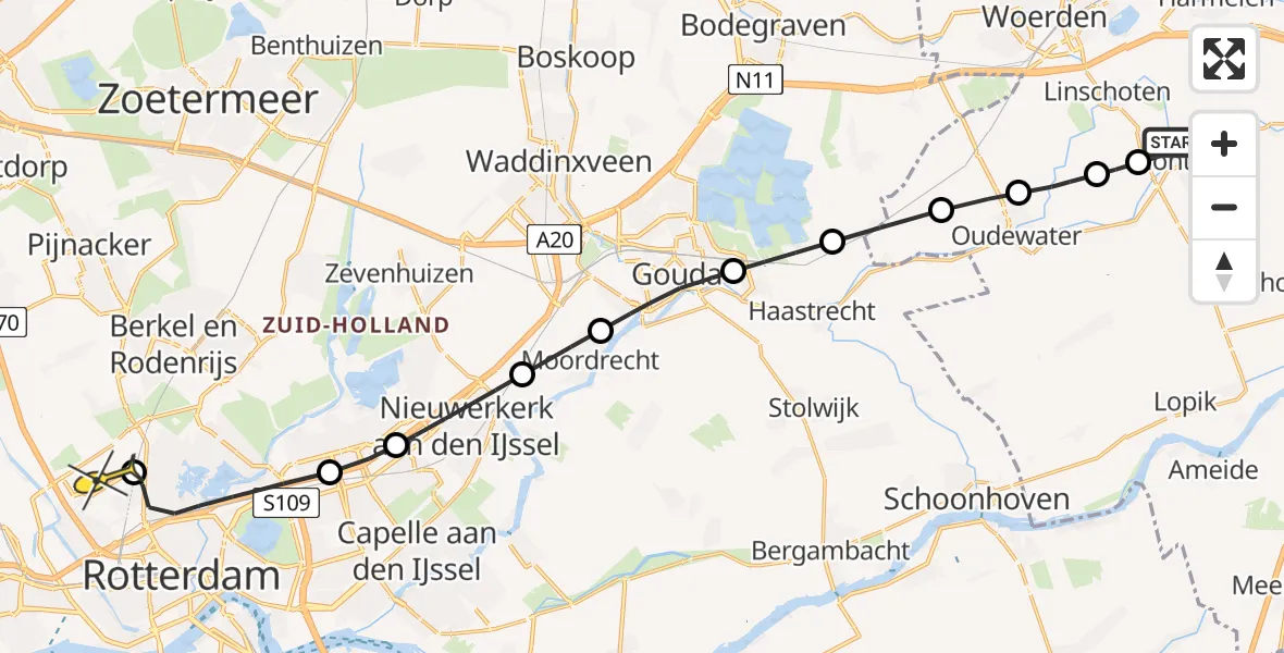 Routekaart van de vlucht: Lifeliner 2 naar Rotterdam The Hague Airport, M A Reinaldaweg