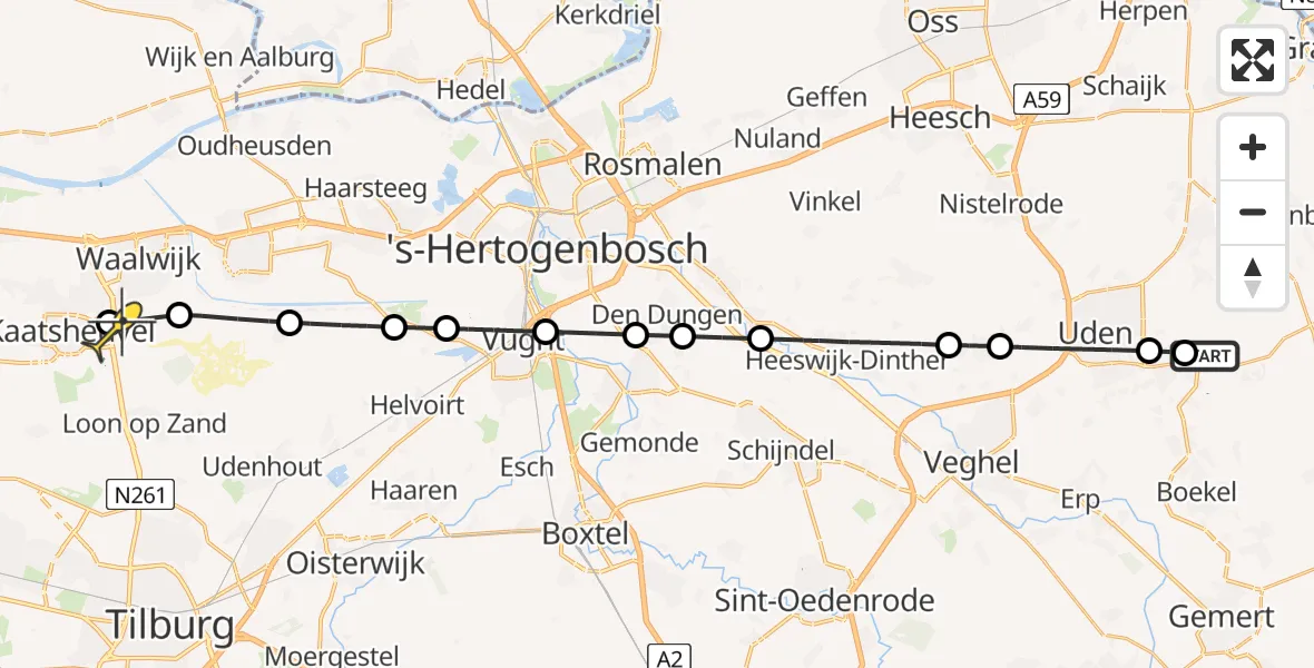 Routekaart van de vlucht: Lifeliner 3 naar Kaatsheuvel, Liessentstraat