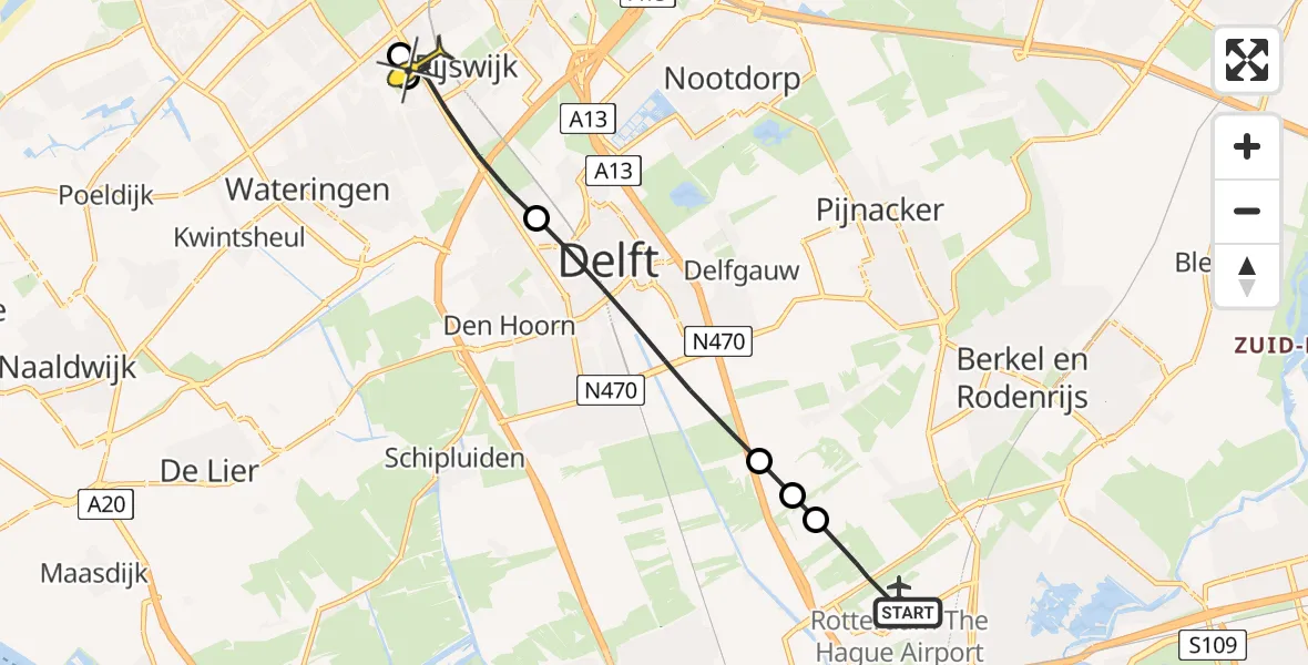 Routekaart van de vlucht: Lifeliner 2 naar Rijswijk, Prinses Beatrixlaan