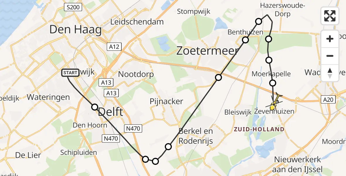 Routekaart van de vlucht: Lifeliner 2 naar Zevenhuizen, Generaal Spoorlaan