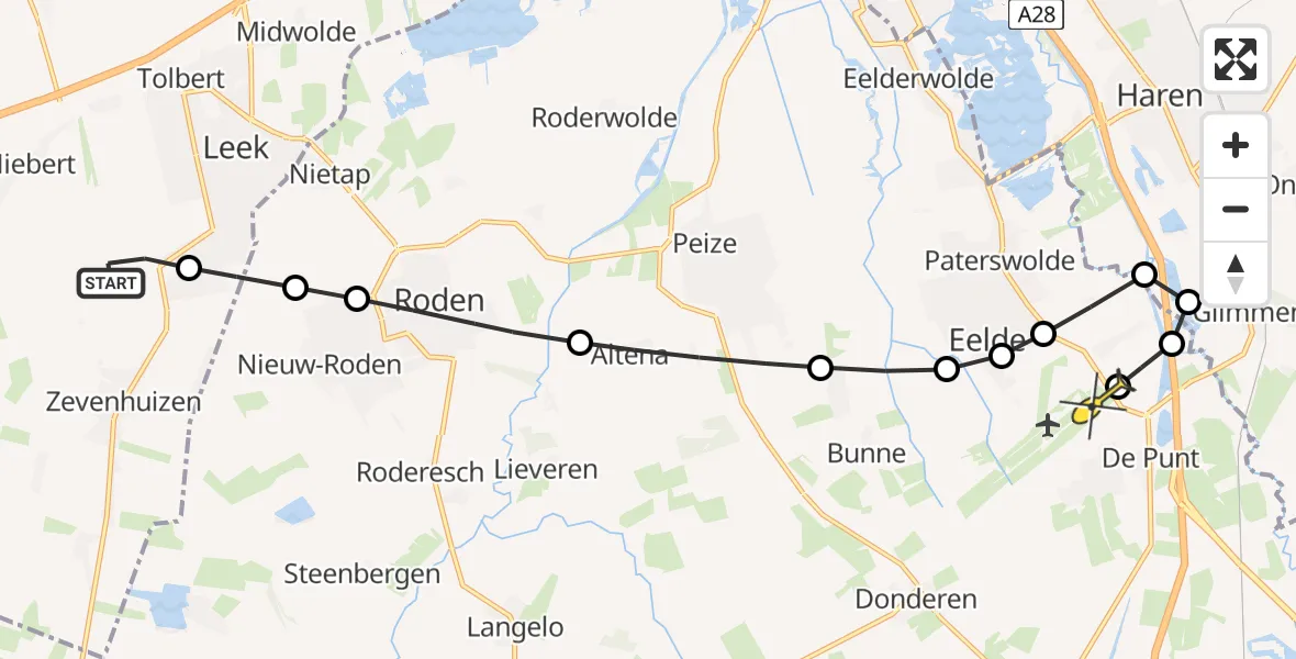 Routekaart van de vlucht: Lifeliner 4 naar Groningen Airport Eelde, Kastanje