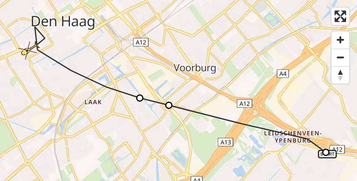Routekaart van de vlucht: Lifeliner 1 naar Den Haag, Ypenburgse Stationsweg