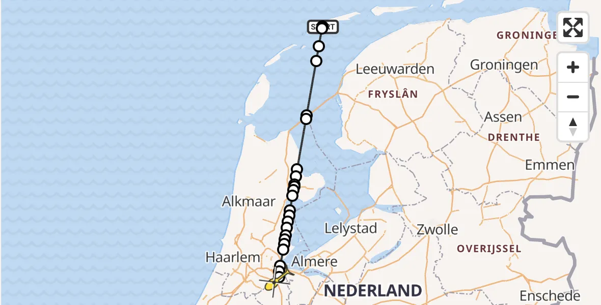 Routekaart van de vlucht: Ambulanceheli naar Academisch Medisch Centrum (AMC), Tuinweg