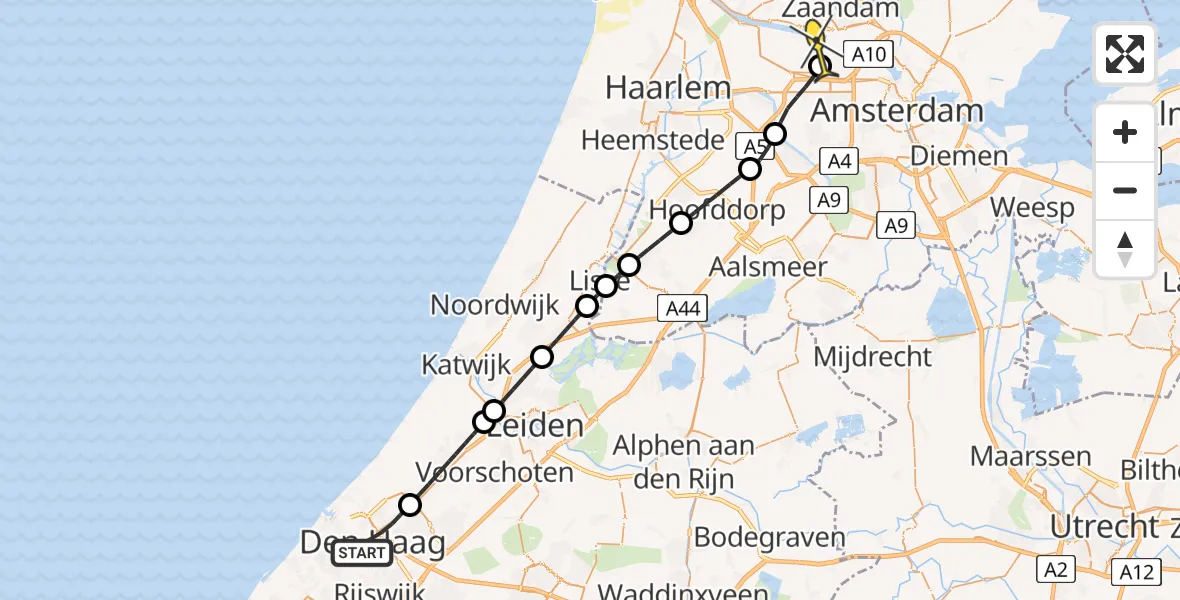 Routekaart van de vlucht: Lifeliner 1 naar Amsterdam Heliport, Kalkoenstraat