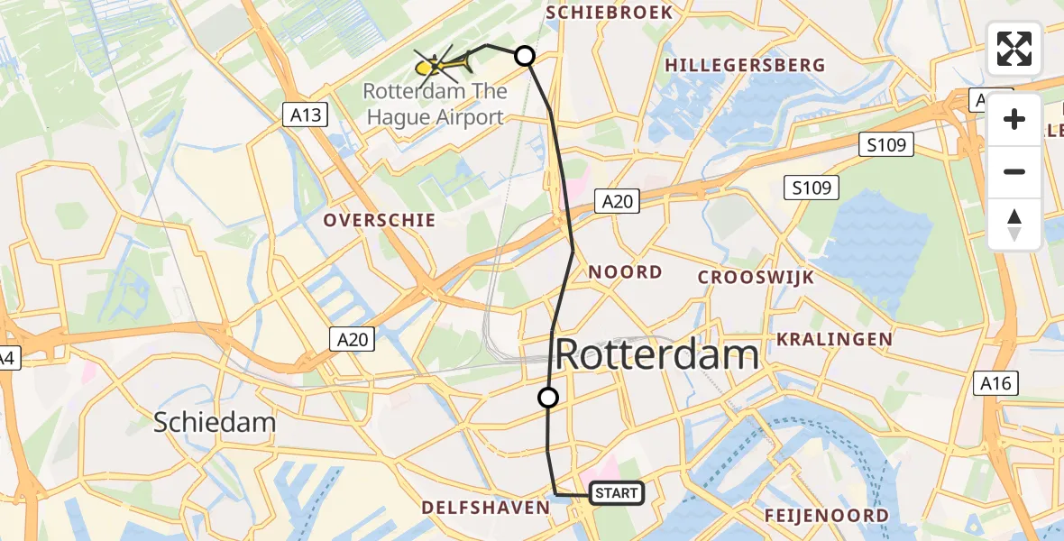 Routekaart van de vlucht: Lifeliner 2 naar Rotterdam The Hague Airport, Mathenesserlaan