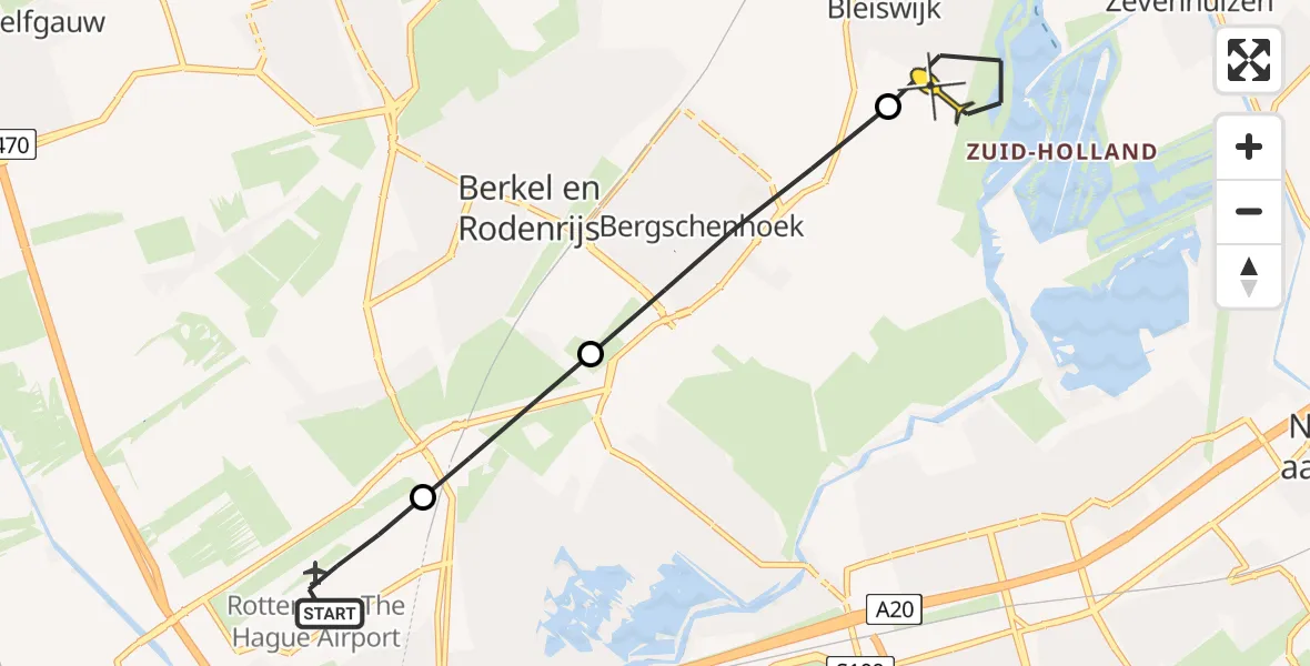 Routekaart van de vlucht: Lifeliner 2 naar Bleiswijk, Bovendijk