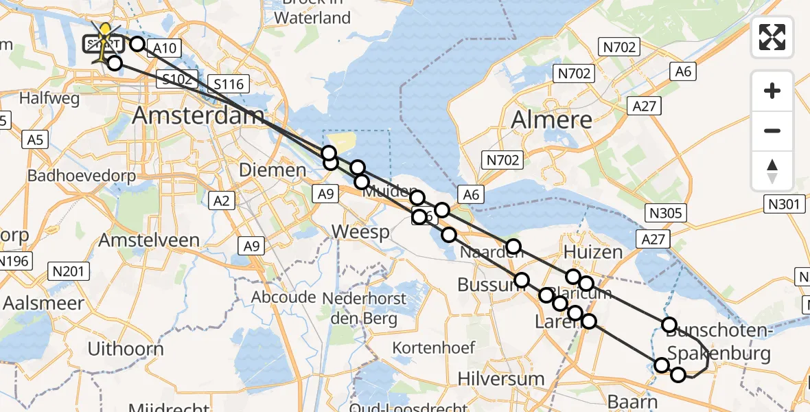 Routekaart van de vlucht: Lifeliner 1 naar Amsterdam Heliport, Dukdalfweg