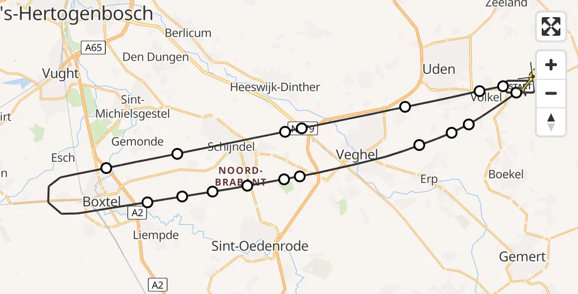 Routekaart van de vlucht: Lifeliner 3 naar Vliegbasis Volkel, Zonnepark Hoogveld Zuid