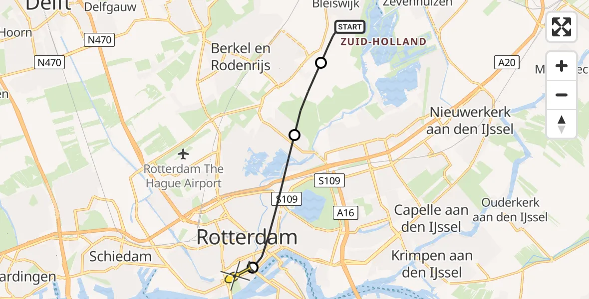 Routekaart van de vlucht: Lifeliner 2 naar Erasmus MC, Hoekeindseweg