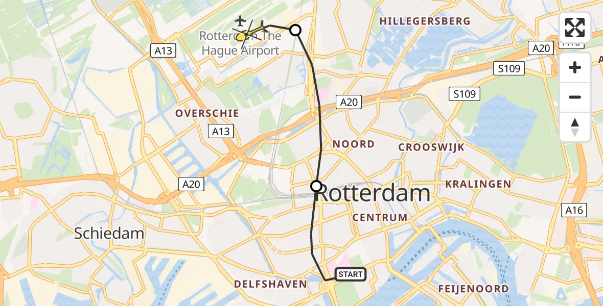 Routekaart van de vlucht: Lifeliner 2 naar Rotterdam The Hague Airport, Nieuwe Binnenweg