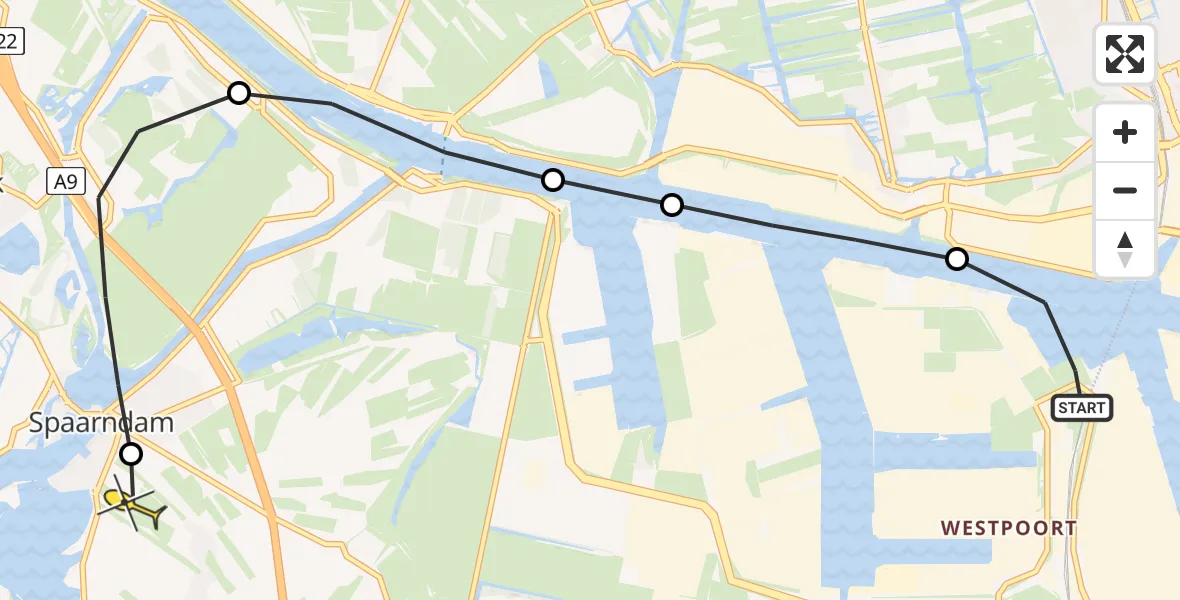 Routekaart van de vlucht: Lifeliner 1 naar Spaarndam, Daalderweg