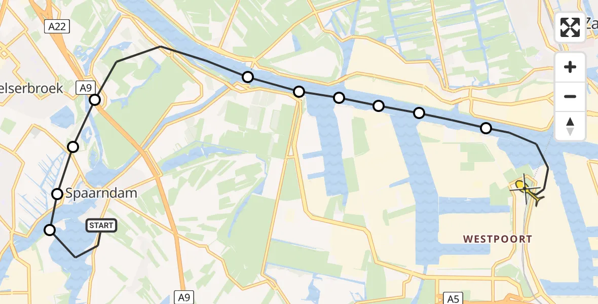 Routekaart van de vlucht: Lifeliner 1 naar Amsterdam Heliport, Mooie Nelpad