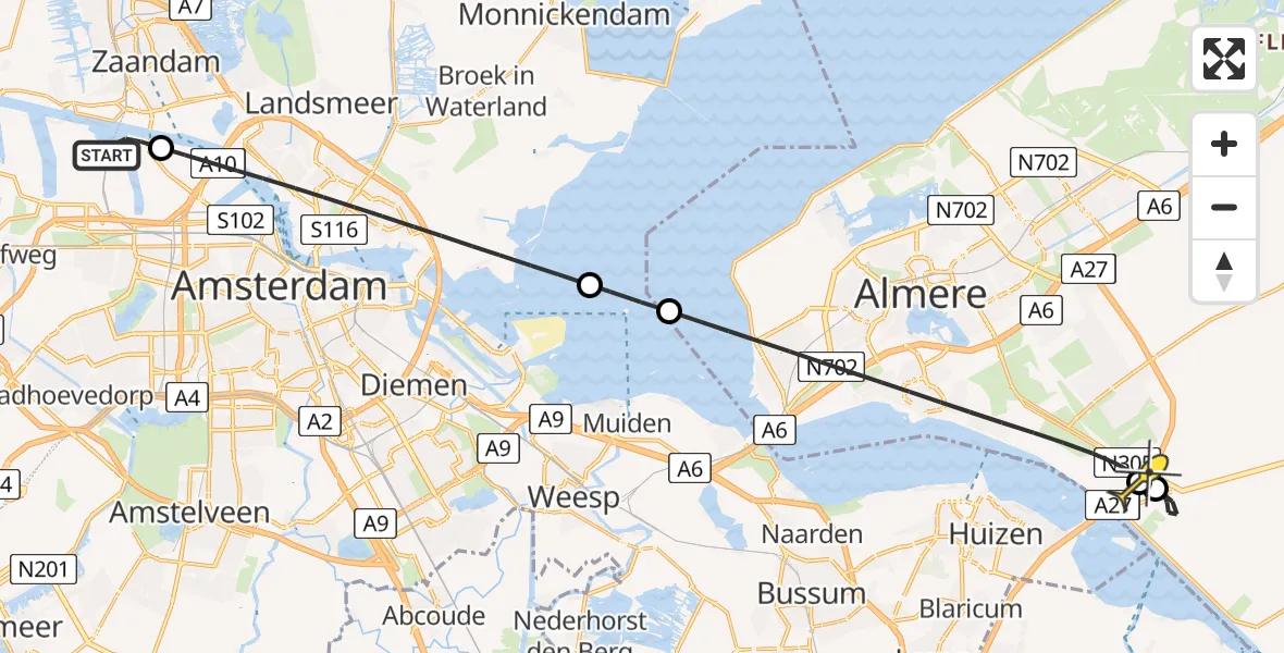 Routekaart van de vlucht: Lifeliner 1 naar Almere, Westhavenweg