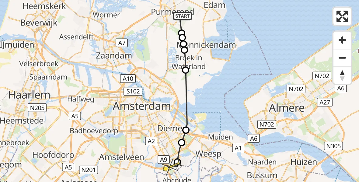 Routekaart van de vlucht: Lifeliner 2 naar Academisch Medisch Centrum (AMC), Westerweg