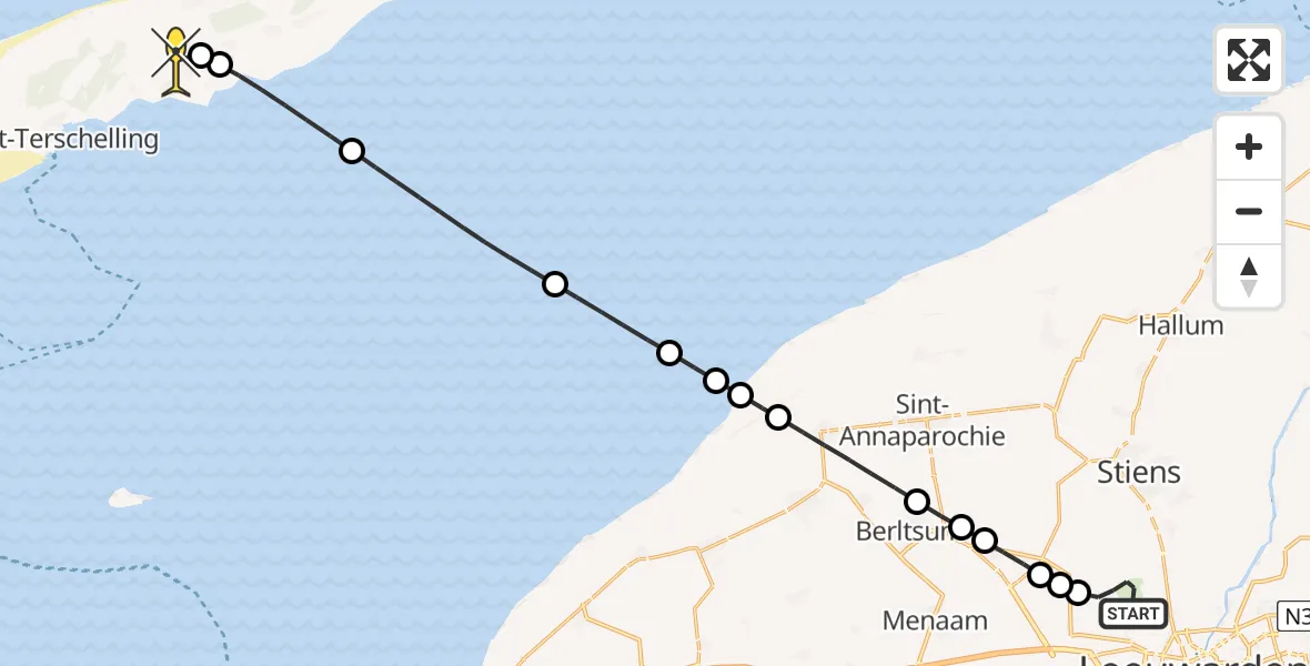Routekaart van de vlucht: Ambulanceheli naar Midsland, Keegsdijkje