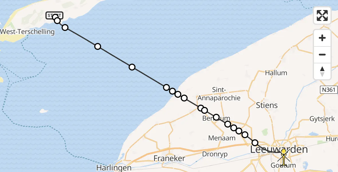 Routekaart van de vlucht: Ambulancehelikopter naar Leeuwarden, Kallandspad