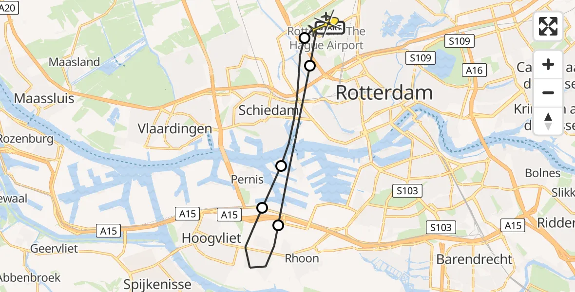 Routekaart van de vlucht: Lifeliner 2 naar Rotterdam The Hague Airport, Landzichtstraat