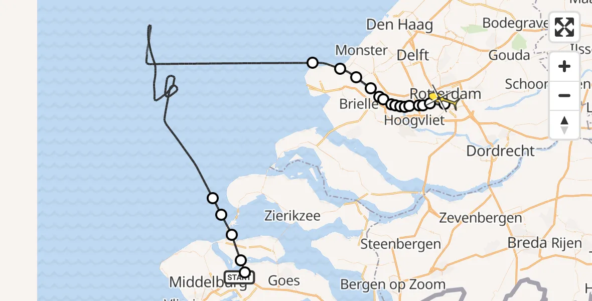 Routekaart van de vlucht: Kustwachthelikopter naar Erasmus MC, Pietweg
