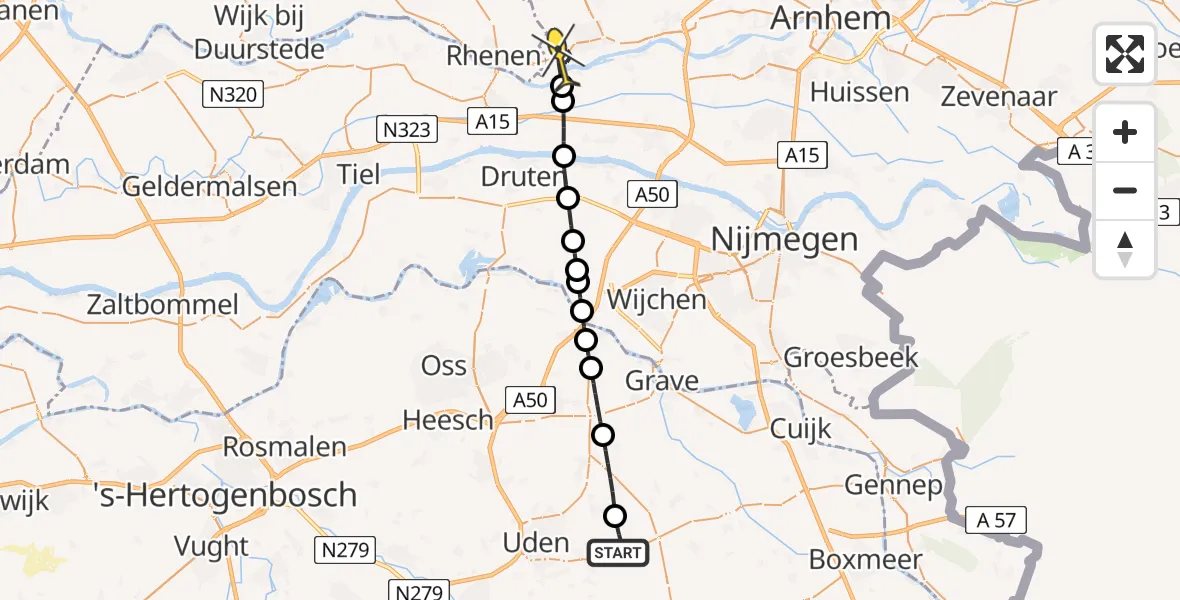 Routekaart van de vlucht: Lifeliner 3 naar Wageningen, Zeelandsedijk