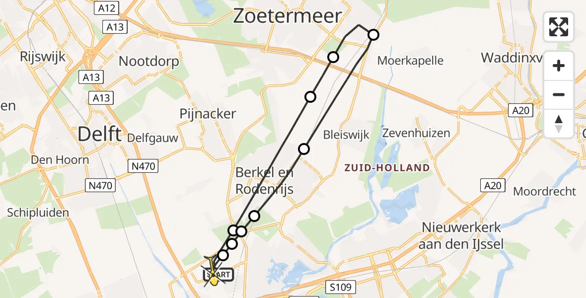 Routekaart van de vlucht: Lifeliner 2 naar Rotterdam The Hague Airport, Nieuwe Hoefweg