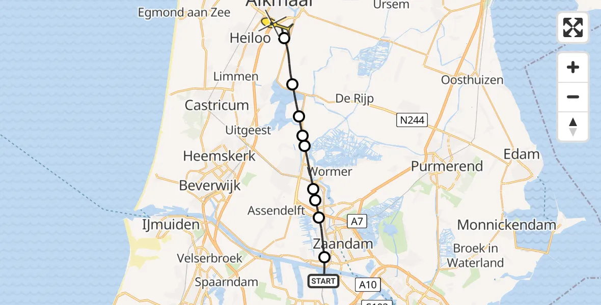 Routekaart van de vlucht: Lifeliner 1 naar Alkmaar, Hoofdtocht