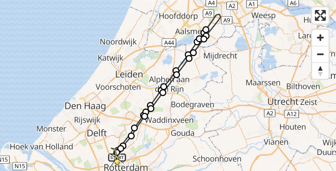 Routekaart van de vlucht: Lifeliner 2 naar Rotterdam The Hague Airport, Oude Bovendijk