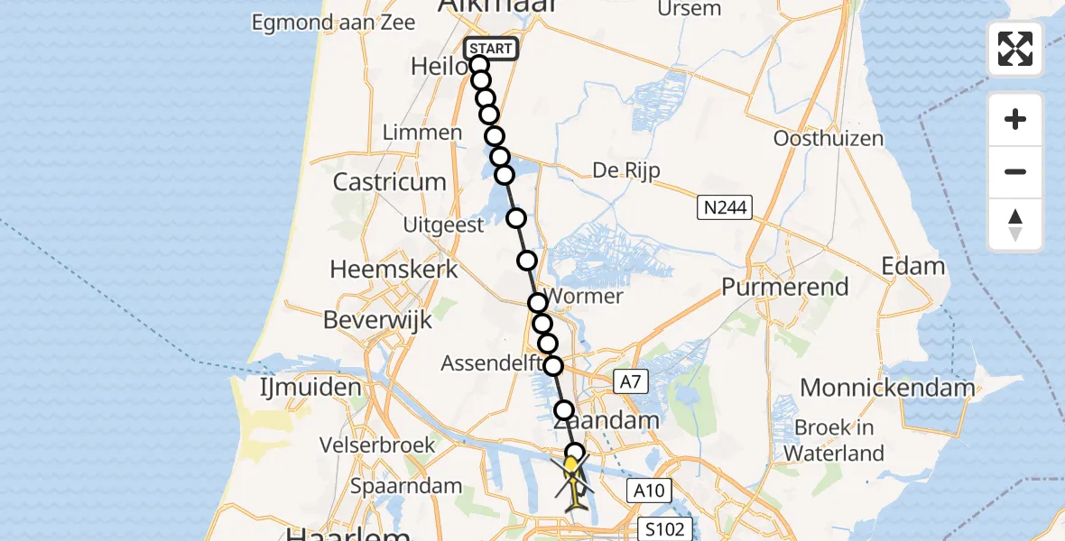 Routekaart van de vlucht: Lifeliner 1 naar Amsterdam Heliport, Nijenburgerweg
