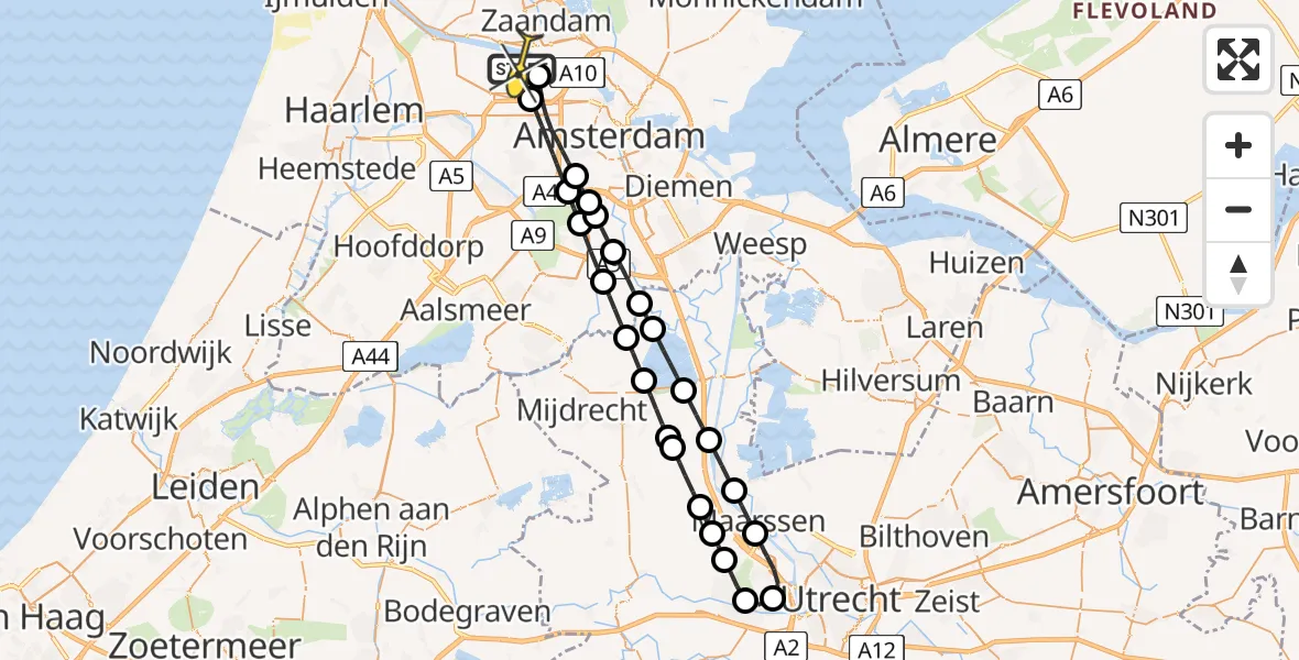 Routekaart van de vlucht: Lifeliner 1 naar Amsterdam Heliport, Corsicaweg