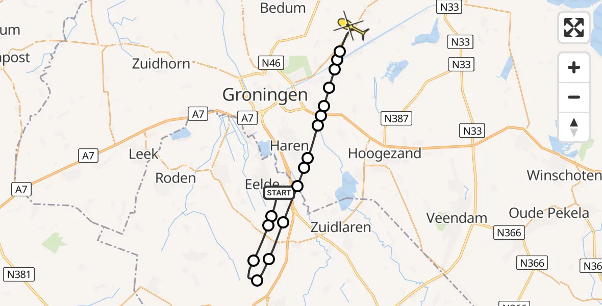 Routekaart van de vlucht: Lifeliner 4 naar Ten Boer, Vissersweg