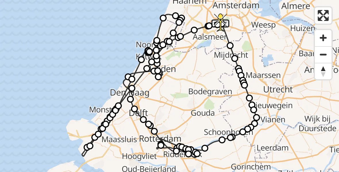 Vluchtroute Politiehelikopter van Schiphol naar Schiphol
