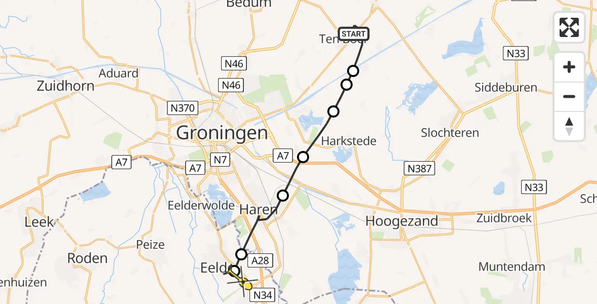 Routekaart van de vlucht: Lifeliner 4 naar Groningen Airport Eelde, Lustige Maar