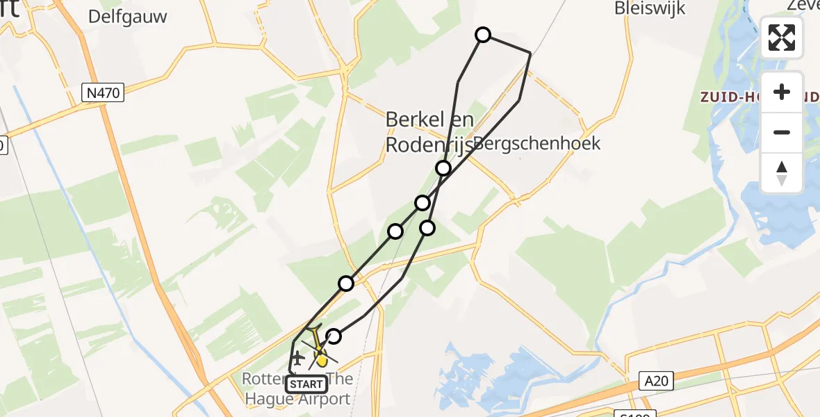 Routekaart van de vlucht: Lifeliner 2 naar Rotterdam The Hague Airport, Planetenweg