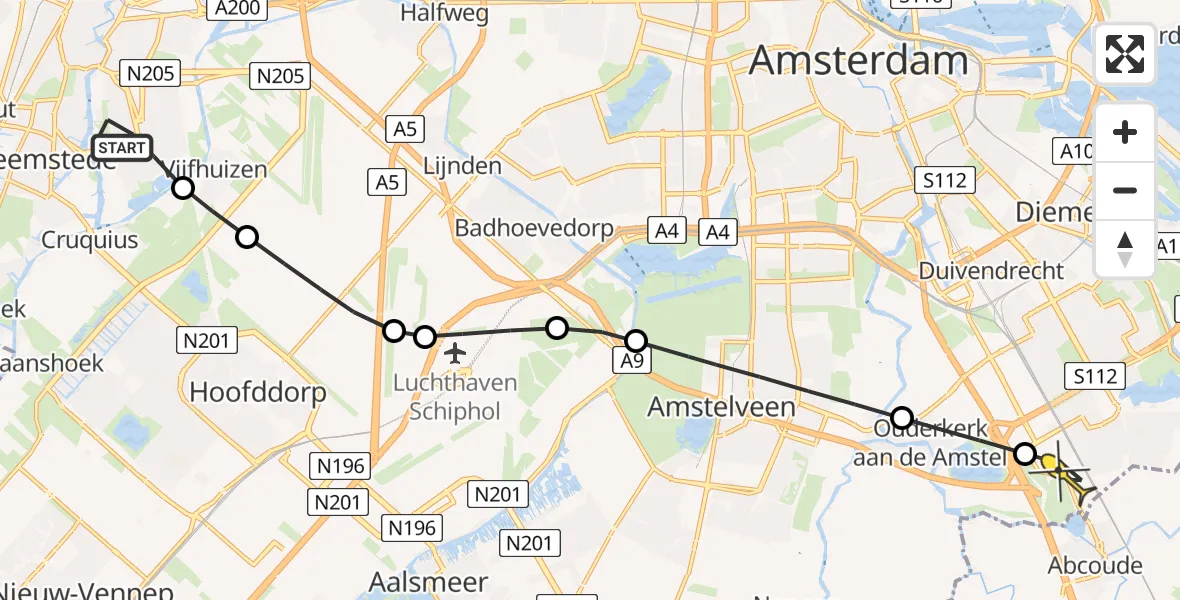 Routekaart van de vlucht: Lifeliner 1 naar Academisch Medisch Centrum (AMC), Engelandlaan