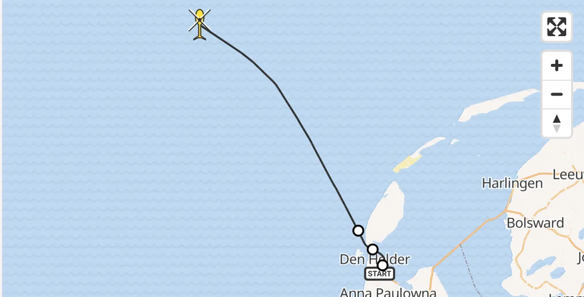 Routekaart van de vlucht: Kustwachthelikopter naar Oostoeverweg