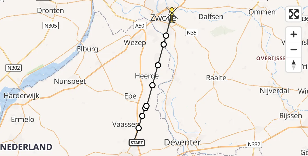 Routekaart van de vlucht: Lifeliner 3 naar Zwolle, Beemte Broekland