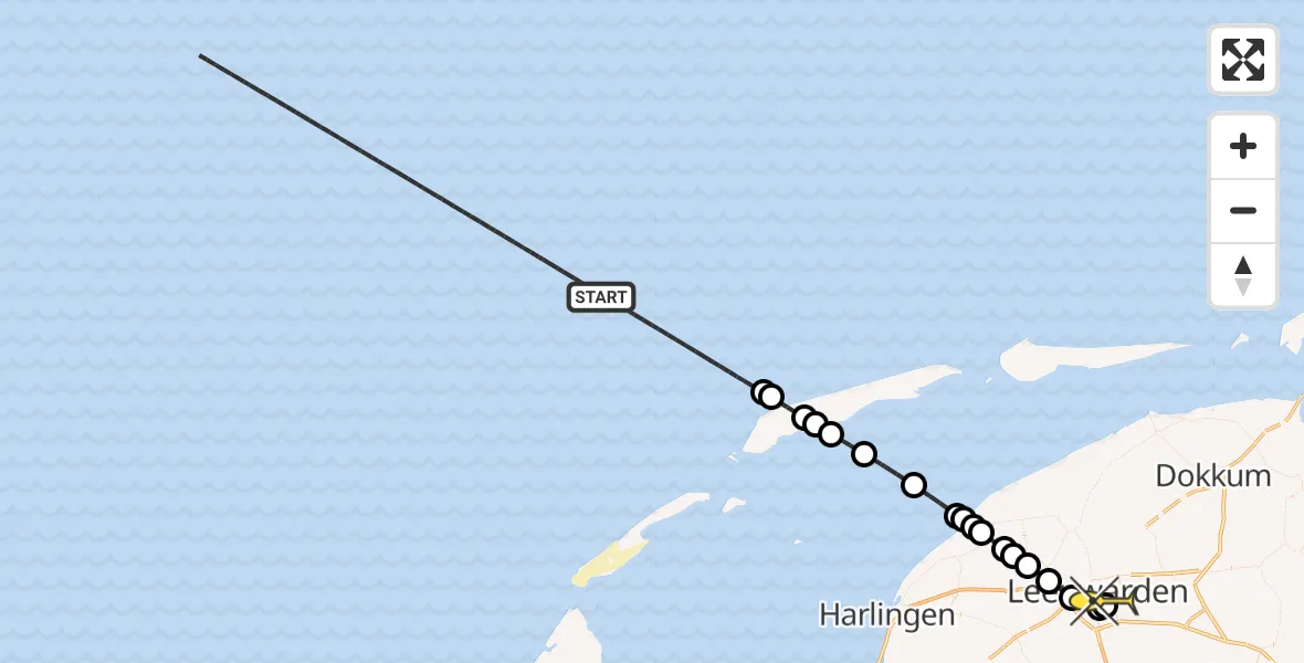 Routekaart van de vlucht: Kustwachthelikopter naar Leeuwarden, Aldlânsdyk