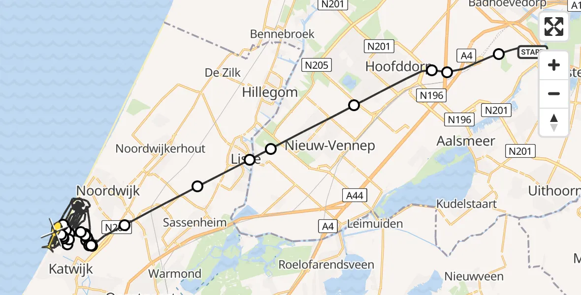 Routekaart van de vlucht: Politiehelikopter naar Katwijk, Loevesteinse Randweg