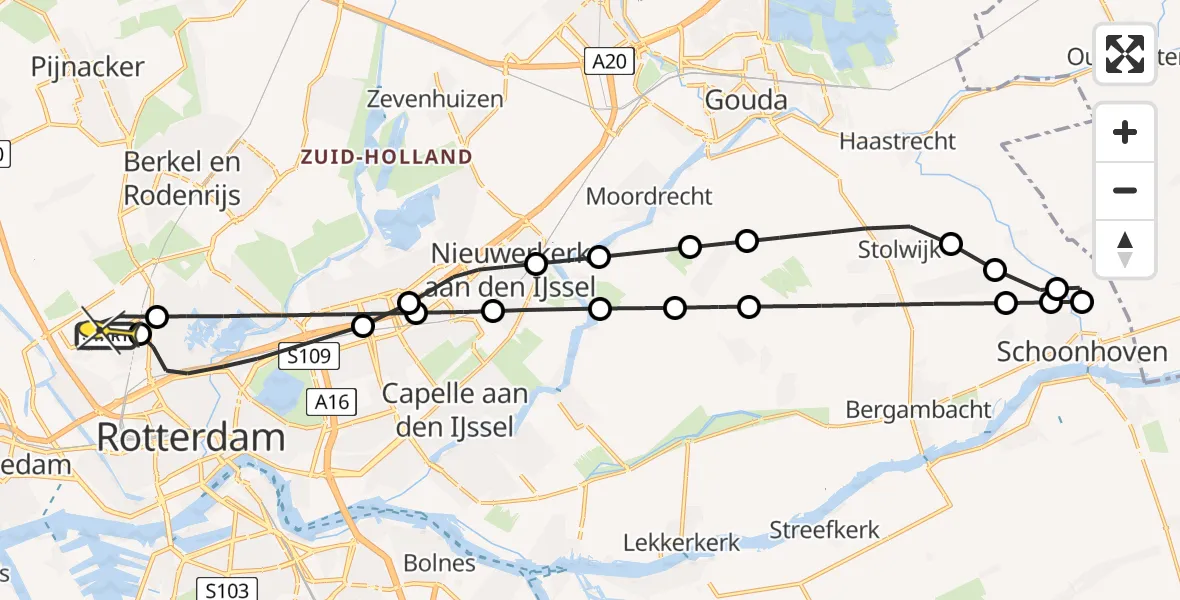 Routekaart van de vlucht: Lifeliner 2 naar Rotterdam The Hague Airport, Brandenburgbaan