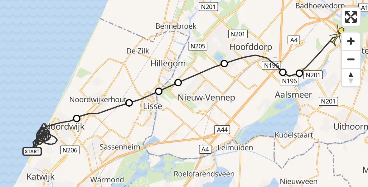 Routekaart van de vlucht: Politieheli naar Schiphol, Koningin Astrid Boulevard