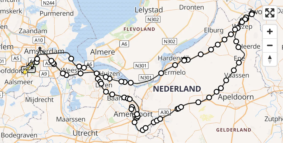 Vluchtroute Politiehelikopter van Schiphol naar Schiphol
