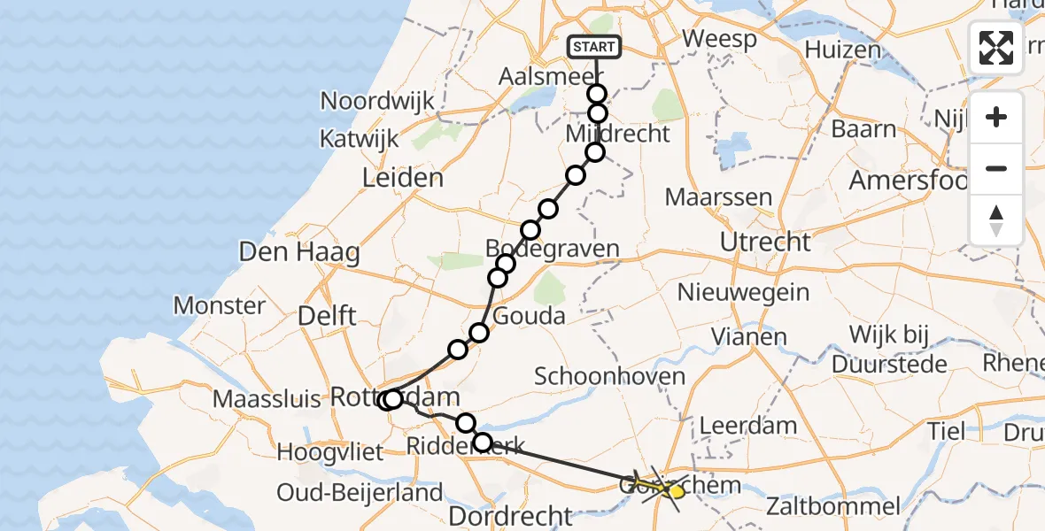 Routekaart van de vlucht: Politieheli naar Sleeuwijk, Gunterstein