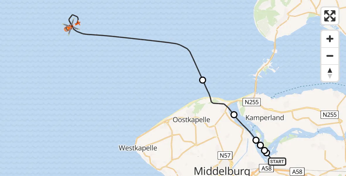 Vluchtroute Kustwachthelikopter Vliegveld Midden-Zeeland - , 02 mei 2025, 14:08
