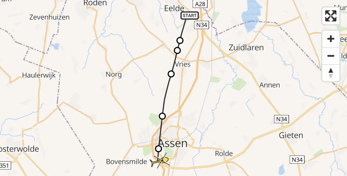 Routekaart van de vlucht: Lifeliner 4 naar Assen, Moespot